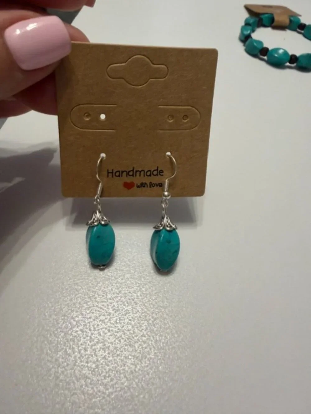 Turquoise Stone & Silver Wire Earrings – Handmade with Love